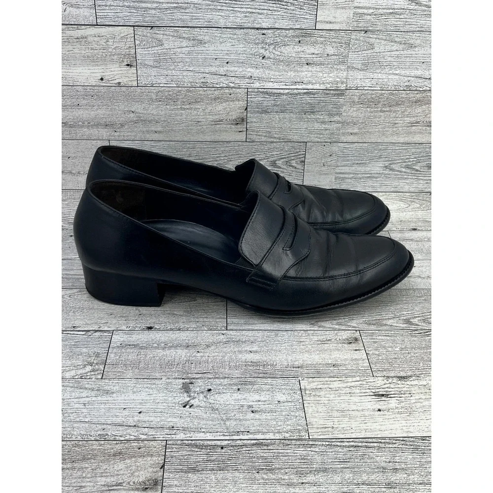 Paul Green Handmade Leather Penny‎ Loafers Black Block Heel 8.5 US
